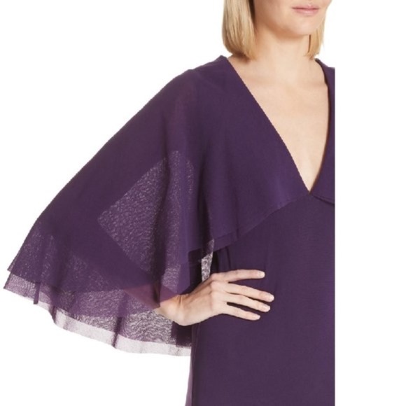 FUZZI V-neck Tulle Body-con Capelet Dress In Viola - Picture 3 of 8